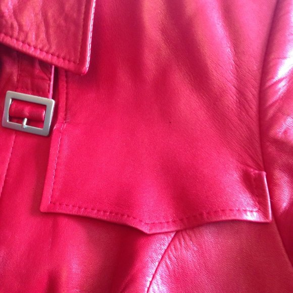Vintage Mid-Length Genuine Leather Red Coat - Picture 8 of 10
